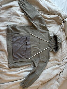 Grey Hooded Pullover with Front Pocket